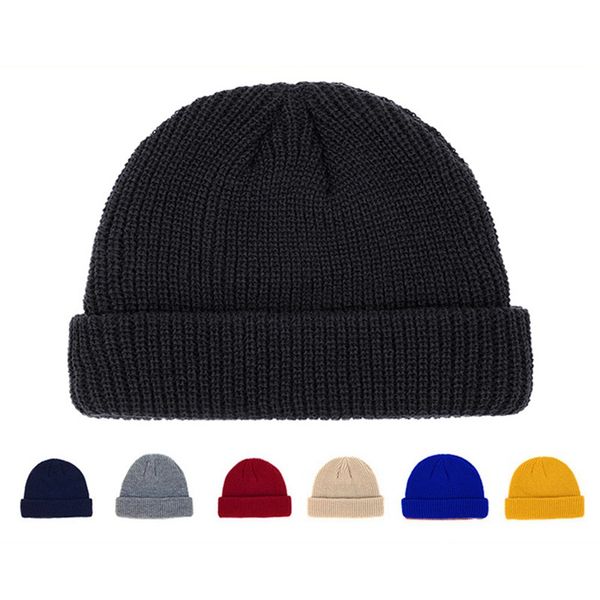 

fashion winter hat cuffed knit hat short melon skin beanies autumn winter solid color casual beanie, Blue;gray