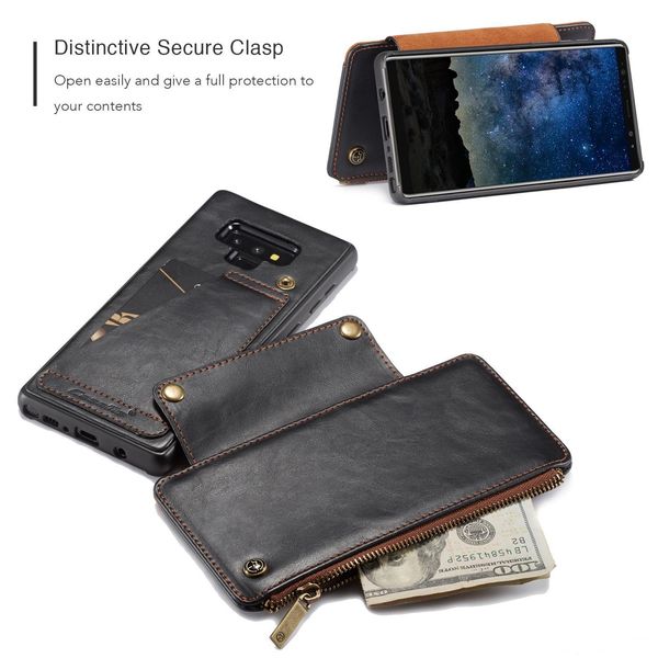 

magnetic removable caseme leather wallet for samsung galaxy note 9 cases luxury flip cover multifunction retro zipper id card slot pouch