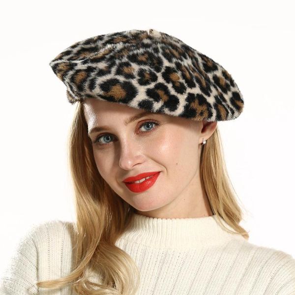 

autumn and winter mink wool beret fashion leopard painter hat beret, Blue;gray