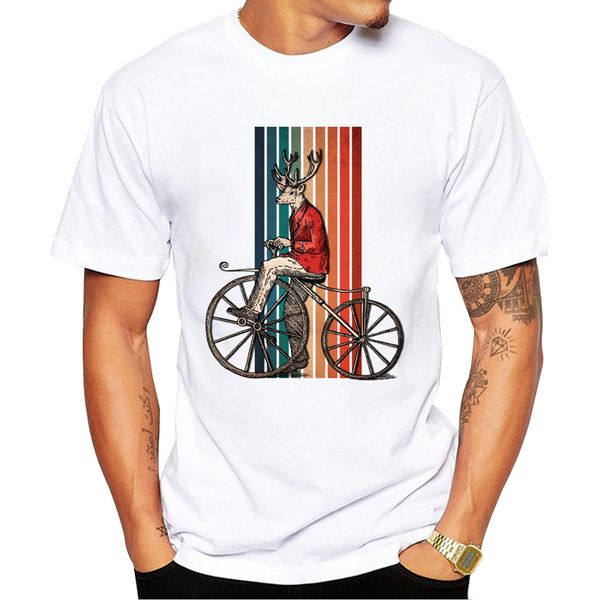 

teehub hipster fashion deer man on the bike design men t-shirt funny riding deer man printed tshirts short sleeve tee