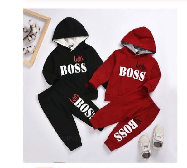 

2pcs boys hoodies sweatshirts outfits baby boy clothes for kids toddler child jogging little boss casual sports suit children kid suits, Black