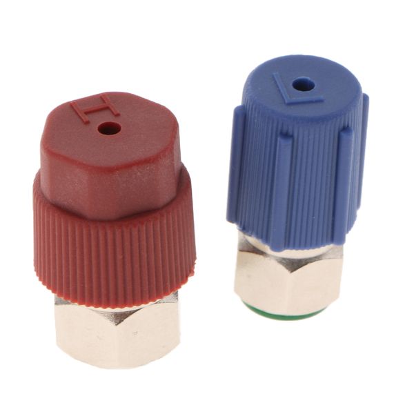 

2pcs a/c charging port adapters high / low retrofit r12 to r134a blue red