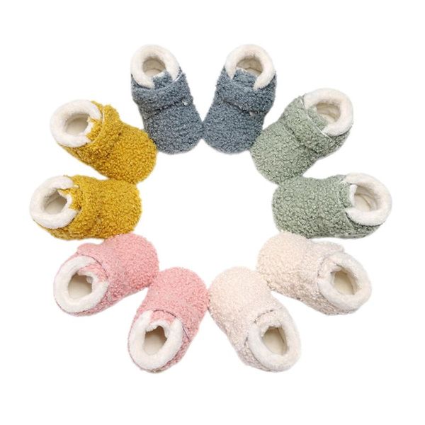 

little baby fleece slippers soft winter warm booties crib simple convenience shoes infant anti-slip prewalker, Black;grey