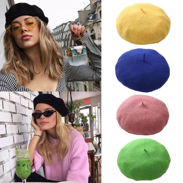 

berets fashion women girls beret winter warm faux wool hat french artist beanie cap vintage plain hats bonnet christmas gifts, Blue;gray