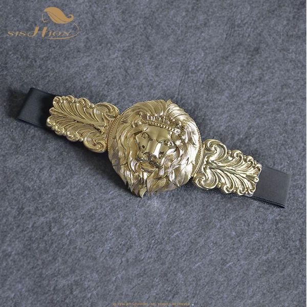 

sishion golden women girdle metal round buckle exaggeration belt for women vd1222 black waistband gold elastic waist seal, Black;brown