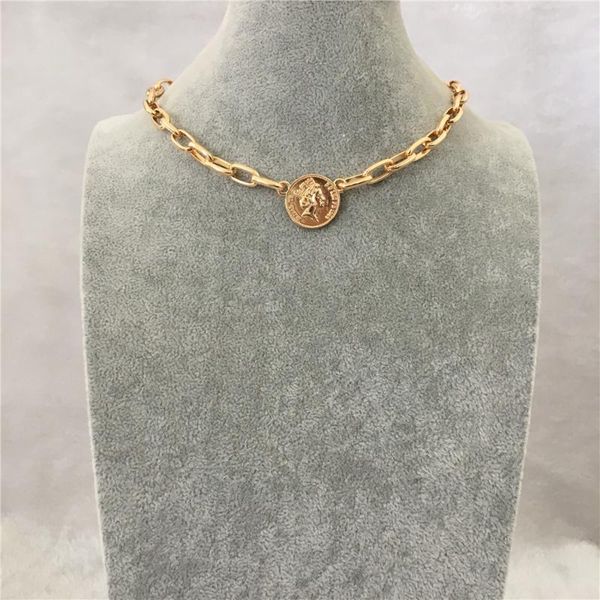 

fashion jewelry necklace gold color coin pendant short for women girl, Silver