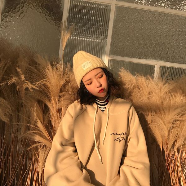 

негабаритные толстовки женщины thicker harajuku теплых мягкое письмо печатных простые карманы отдых свитера для женщин модных толстовок, Black