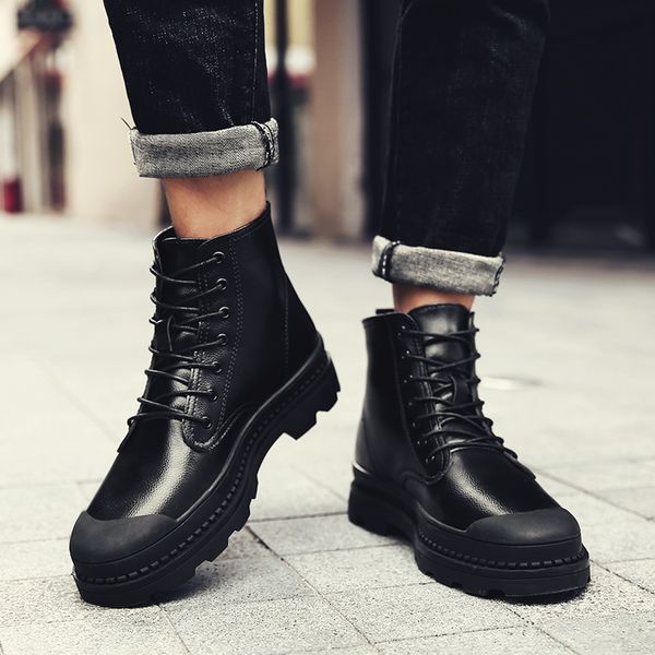 

new 2020 autumn winter boots men soft leather winter shoes warm plush men's boots male brand ankle botas waterproof, Black