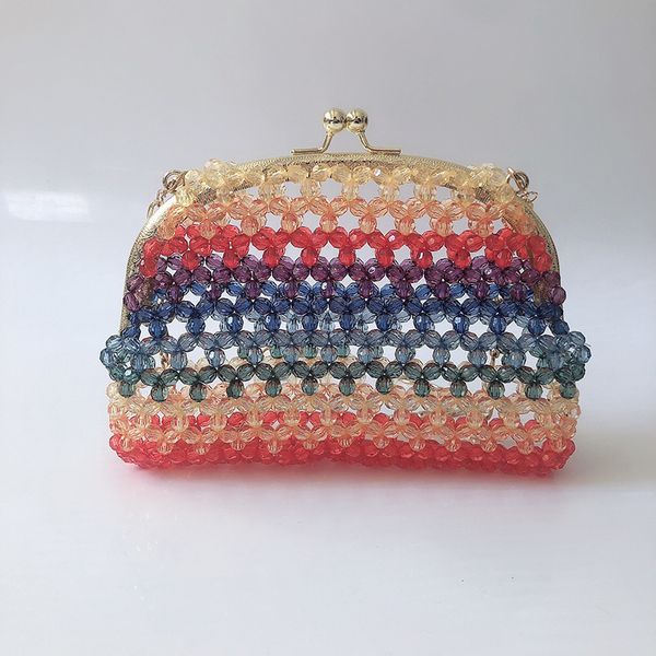 

2020 spring color transparent beads hand-stringed pearl bag ins popular clip bag women's colorful hollow