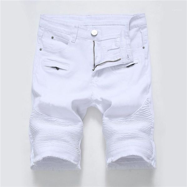

jean shorts summer straight knee length designer regular mens shorts stretch holes mens, Blue