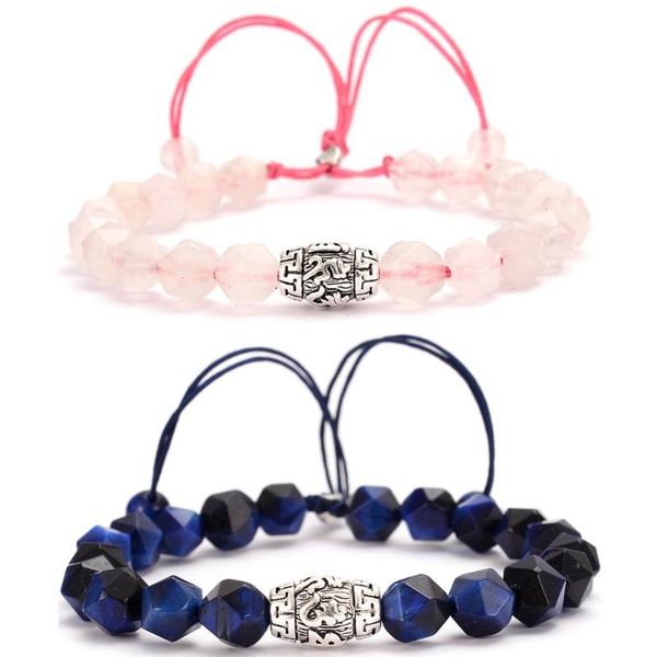 

faceted blue tiger-eye tibetan bracelets pink six true words mantra beads handmade couple lucky jewelry, Golden;silver