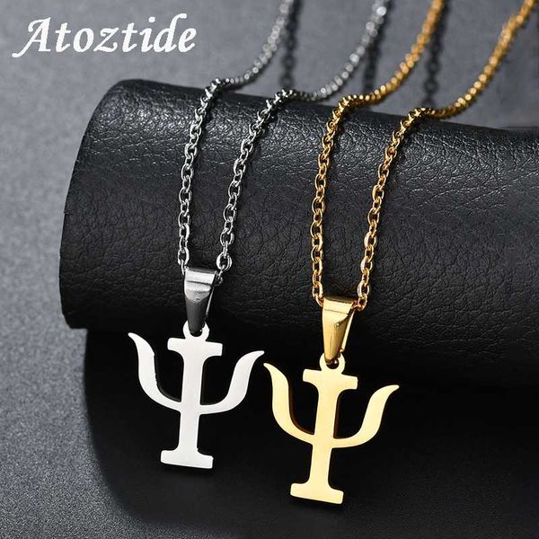 

atoztide simple stainless steel greek letter psi symbol necklace pendant gold women kettings new year gift, Silver