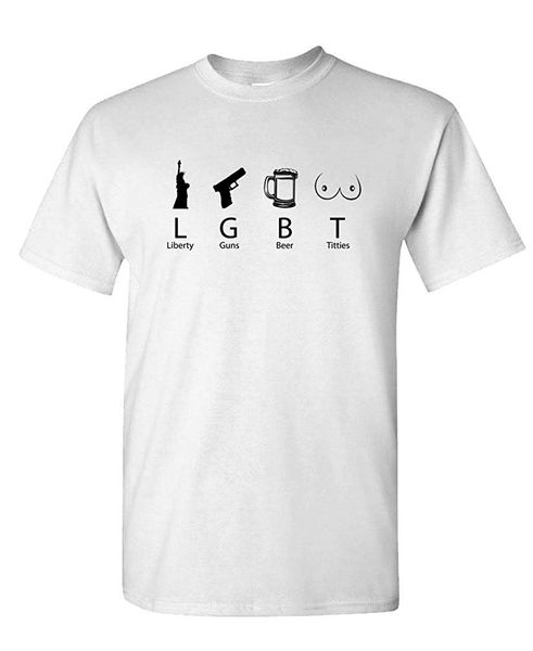 

lgbt - liberty guns beer & titties - funny - men cotton 2019 new pure cotton short sleeves hip hop fashion o-neck casual t shirt