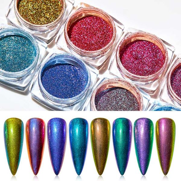 

nail glitter 1g/box chameleon mirror laser powders auroras effect art chrome pigment dust diy design decoration, Silver;gold