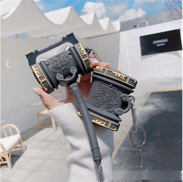 

3d cartoon gameboy man cool weapon hammer headphone earphone case for apple airpods 1 2 wireless headset cover for airpods pro