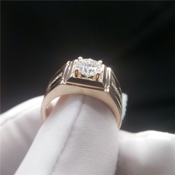 

cluster rings luxury 18k rose gold men ring 1ct d color moissanite excellent round cut engagement anniversary, Golden;silver