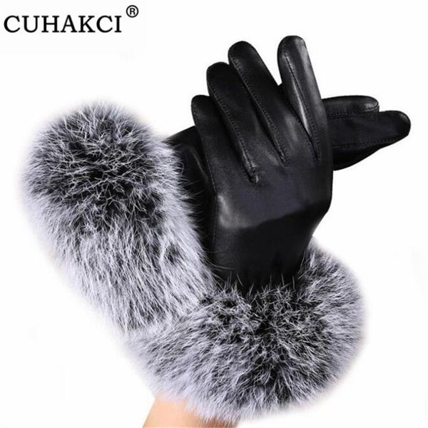 

cuhakci winter warm mitten women pu leather fur female gloves casual wrist soft covered finger fitness gloves, Blue;gray