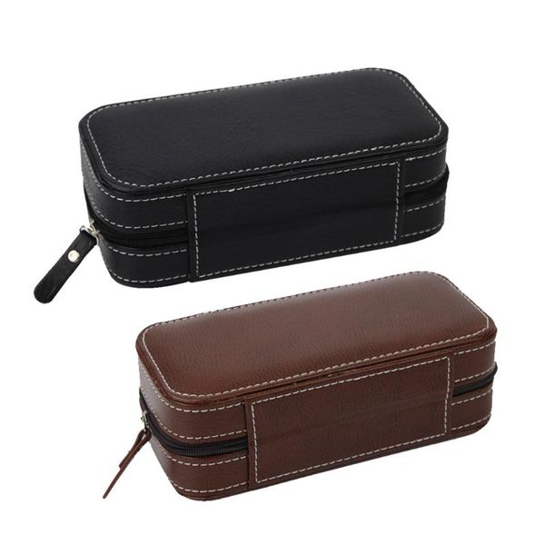 

1 pc. pu leather watch case for 2 watches - storage box with zipper, Black;blue