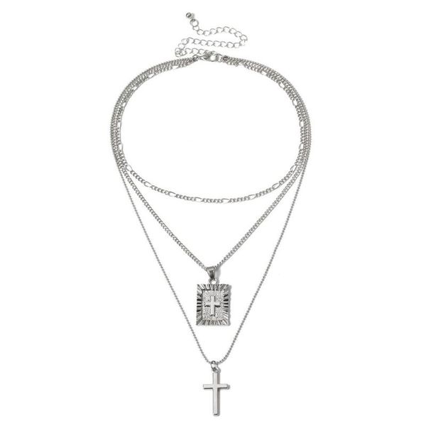 

2020 vintage cross necklace women multi layers cross pendant necklaces collier party daily fashion jewelry girls gift, Silver
