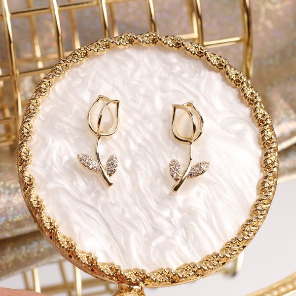 

stud shiny side fashion brand jewelry elegant opal flower earrings for women gift style crystal plant, Golden;silver
