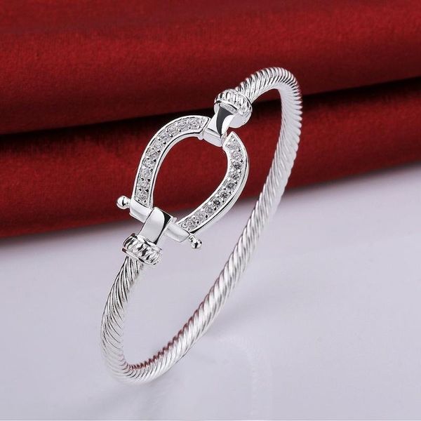 

925 stamped silver plated filled horse shoe bangle water drop bracelet fashion jewelry women love valentine's day gift, Black