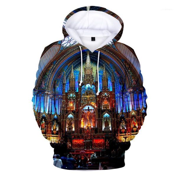 

printed hoodies men women spring hooded designer sweatshirts notre dame de paris 3d, Black