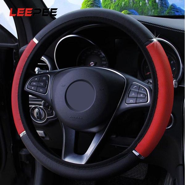 

leepee car steering wheel cover anti slip pu leather steering covers 37-38cm diameter universal interior accessories car-styling