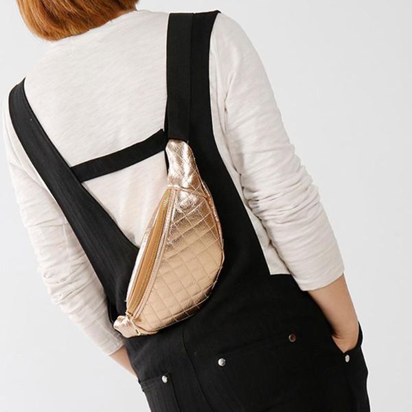 

waist bags pu leather fanny chest packs women plaid print shoulder bag fashion solid gold color crossbody for female ladies