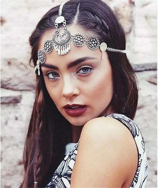 

gypsy turkish bohemian head chain hair jewelry tribal forehead dancing wedding hair accesories boho headband headpieces, Golden;silver