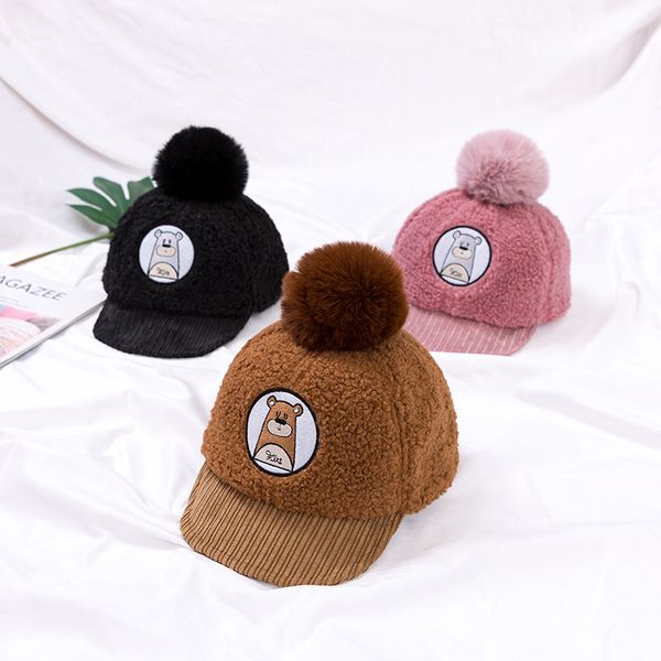 

scarves children's thick warm hat embroidered bear autumn baby hats cartoon beanie caps, Blue;gray