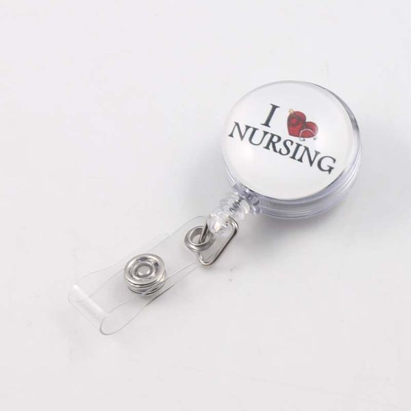 

i love nursing retractable ski pass id card badge holder reel pull key name tag card holder keychain for nursing office, Silver