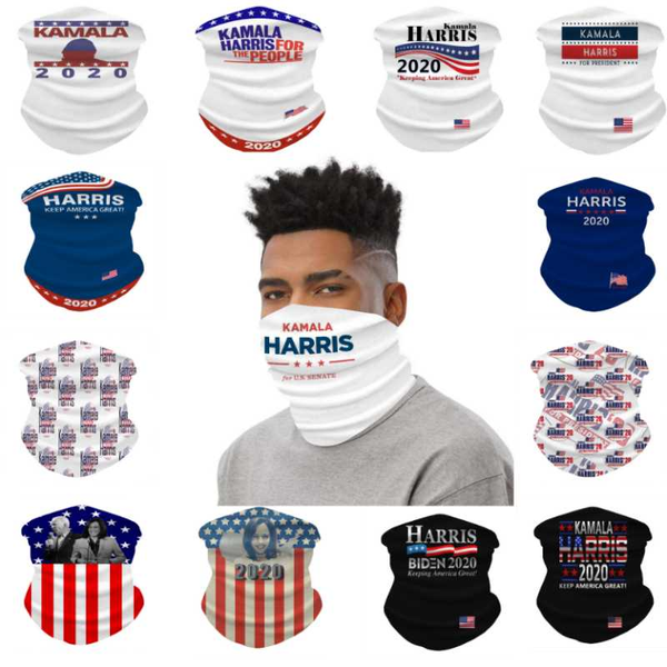 

kamala harris 2020 flags silk fabric cycling riding neck scarf variety headband veil scarves face bandanas mask balaclava, Blue;gray