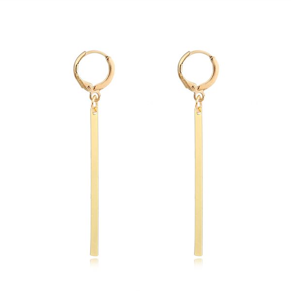 

1pair korea simple long strip pendant hoop earrings for women personality gold color overlength earrings jewelry brincos e607, Golden;silver
