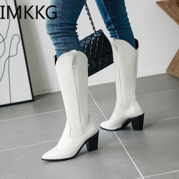 

western boots women knee high boots fashion pointed toe sewing shoes female high heels thick shoes ladies autumn y10367, Black