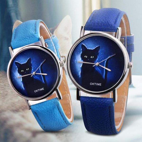 

fashion simple ladies cat cute quartz watch ladies mysterious black cat artificial leather analog quartz watch y30, Slivery;brown