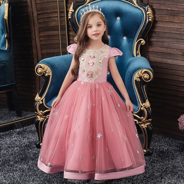 

princess of kids embroidery dress flower girl toddler elegant vestido infantil formal party kg-587, Red;yellow