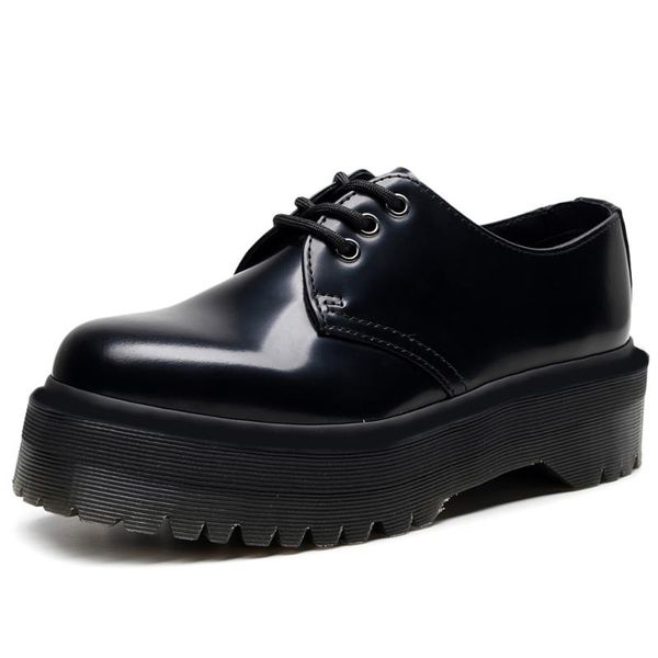 

women boots 3-eye quad doc chunky high platform autumn oxfords ladies leather shoes martins casual women boots new, Black