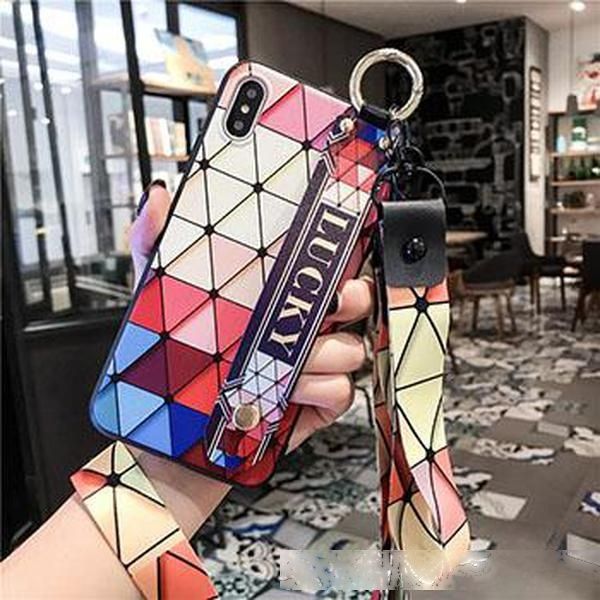 

cute rhombic bracket phone case for iphone11pro x xs max case for iphone7 8case love heart lanyard stand
