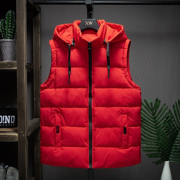 

winter sleeveless jacket men down vest men warm thick hooded coats male cotton-padded men's work waistcoat gilet homme vest 4xl, Black;white