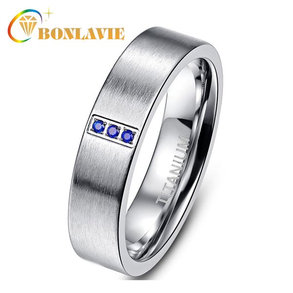 

wedding rings bonlavie 6mm men women engagement sliver 3pcs blue zirconia scrub titanium steel ring lover's couple jewelery, Slivery;golden