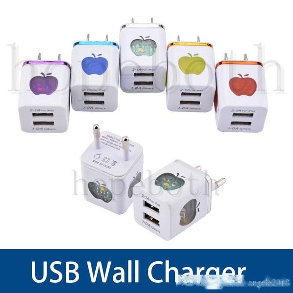 

led light square wall chargers 2a us eu dual usb ac power adapter home charger 2 ports for samsung s7 s8 i6 7
