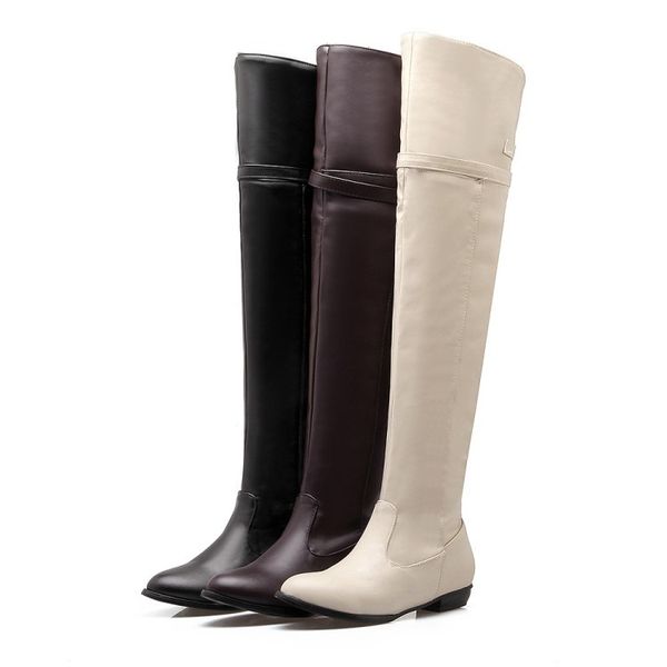 

boots thigh high heels high round toe women's rubber shoes rain booties ladies over-the-knee low large size, Black