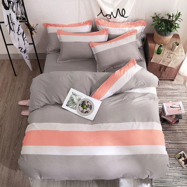 

bedding sets 4pcs orange stripe print girl boy kid bed cover set duvet child sheet and pillowcase comforter 61007