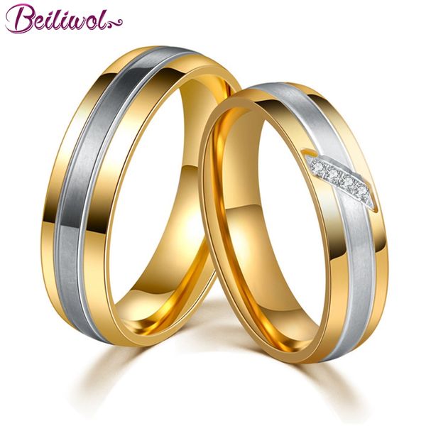 

wedding rings fashion gold-color engagement for women titanium steel jewelry valentines day gift name couple, Slivery;golden