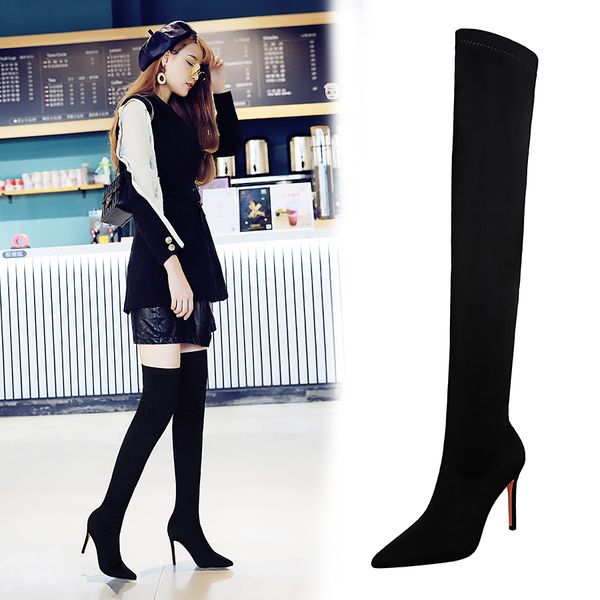 

over the knee boots women female women shoes suede long women boots winter fashion thigh high boots winter shoes plus size, Black