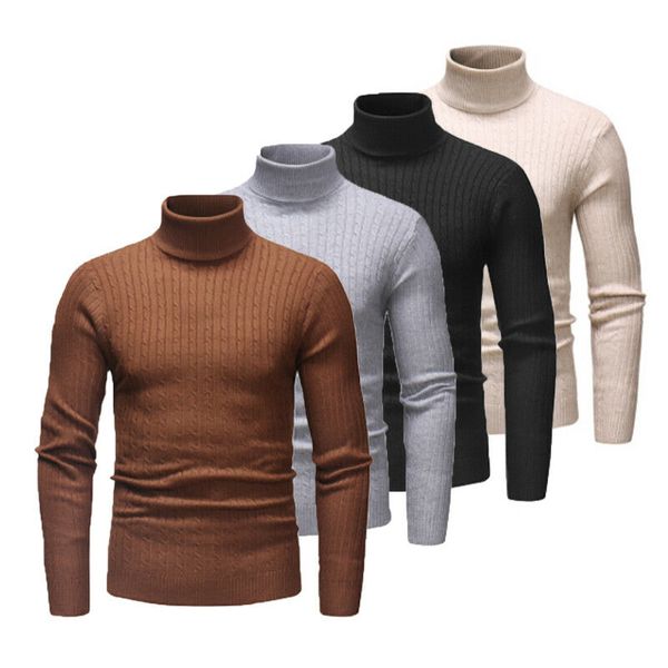 Suéter masculinas Mens Inverno Quente Sólida Cor Base de Cores Thermal Collar Tourtleneck Moda Sweater Stretch Quality Pullover