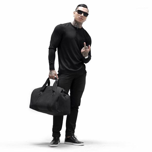 

tshirts fashion slim buttons panelled mens tees casual males clothing solid color mens designer long sleeve, White;black