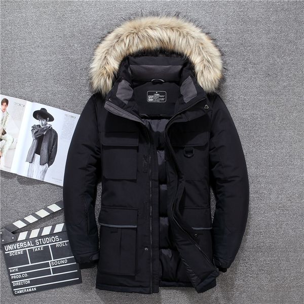 

fur collar men's winter jacket white black blue thick warm windproof men's down jackets 3xl winter coats -40 degree