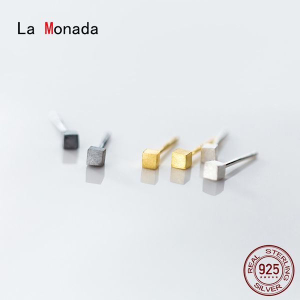 

la monada brushed square earings studs 925 sterling silver fine jewelry minimalist stud earrings for women silver 925 korean, Golden;silver