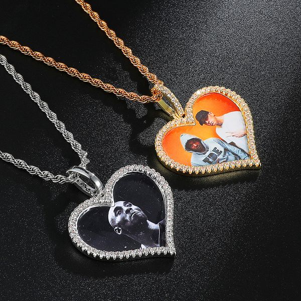 

custom p memory medallions heart pendant necklace stainless steel chain hip hop jewelry cubic zircon gift, Silver